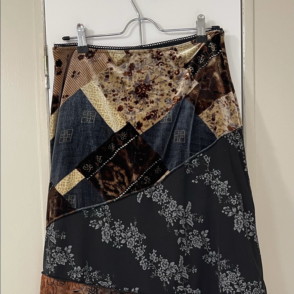 Long velvet patchwork skirt